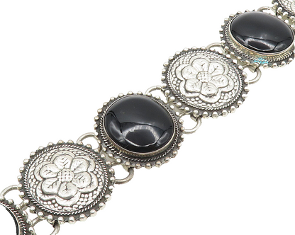 DESIGNER 925 Sterling Silver Vintage Cabochon Black Onyx Bracelet  BT7031