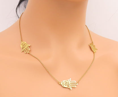 925 Sterling Silver Vintage Necklace Gold Plated Hamsa Hand Cutout Chain  NE4895