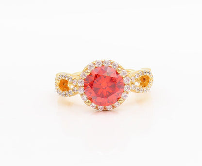 925 Sterling Silver Vintage Ring Designer Gold Plated Red White CZ Sz 7 RG29227