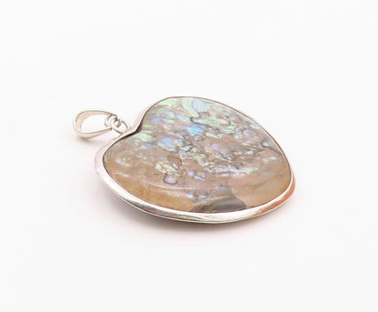 925 Sterling Silver  Vintage Double Sided Heart Shaped Abalone Pendant PT21767
