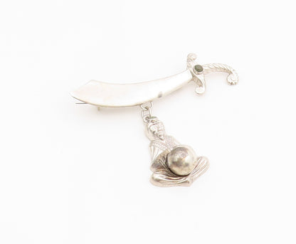 925 Sterling Silver Vintage Brooch Turquoise Fortune Teller & Sword Pin  BP12156