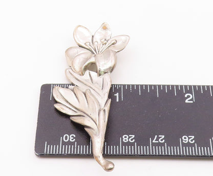 925 Sterling Silver  Vintage Shiny Blooming Flower Motif Brooch Pin  BP7454