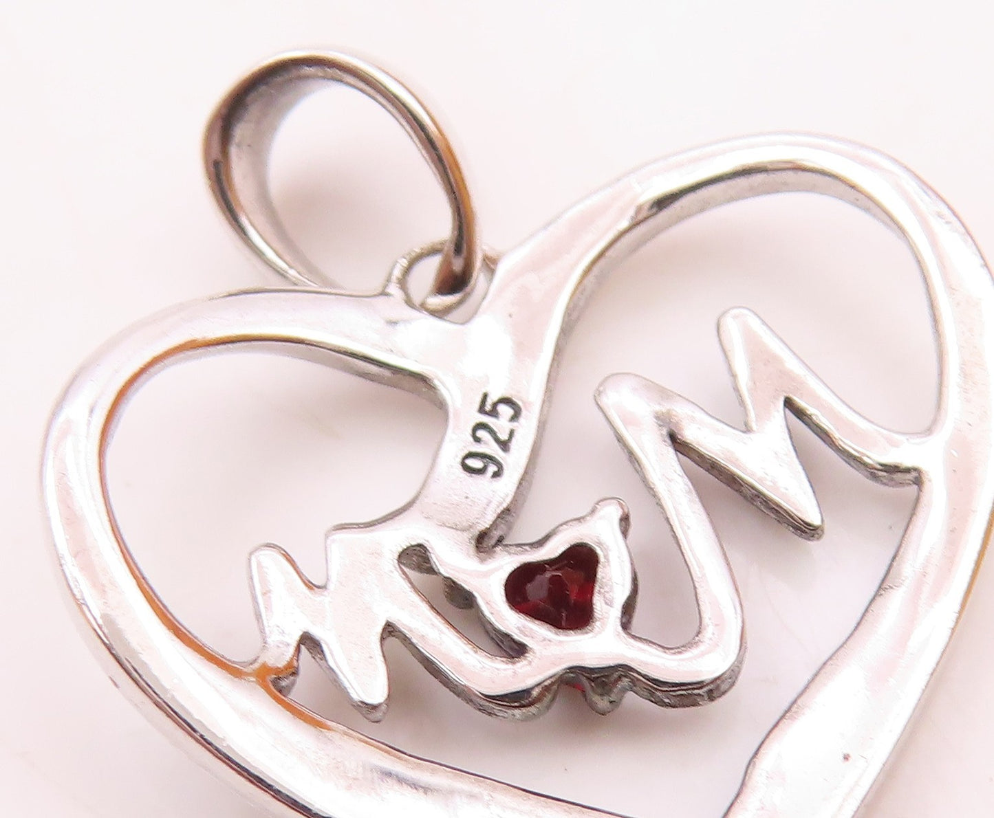 925 Sterling Silver  Vintage Genuine Diamond Mom Love Heart Pendant  PT17622