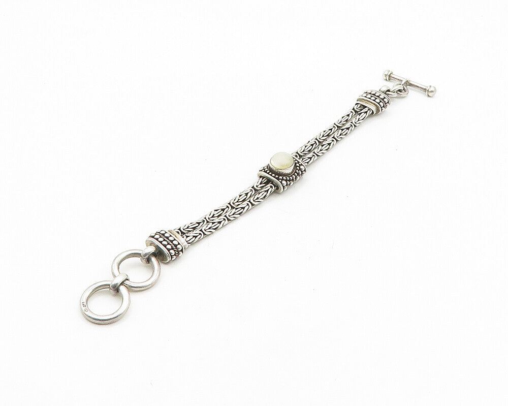 925 Sterling Silver  Vintage Mother Of Pearl Byzantine Chain Bracelet  BT7492