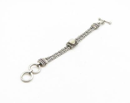 925 Sterling Silver  Vintage Mother Of Pearl Byzantine Chain Bracelet  BT7492