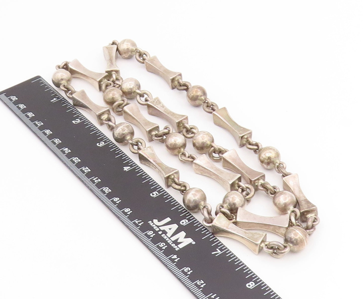 925 Sterling Silver Vintage Necklace MEXICO Solid Geometric Link HEAVY  NE4880