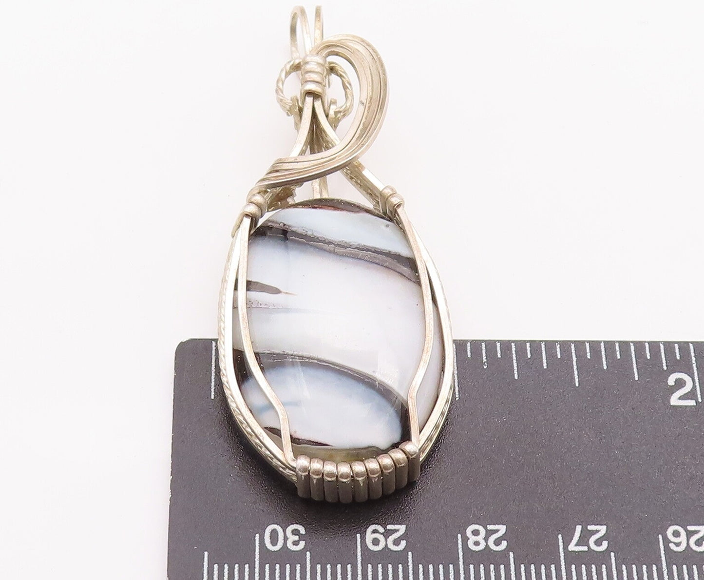925 Sterling Silver Vintage Pendant Designer Solid Framed Oval Agate  PT22943
