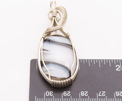 925 Sterling Silver Vintage Pendant Designer Solid Framed Oval Agate  PT22943