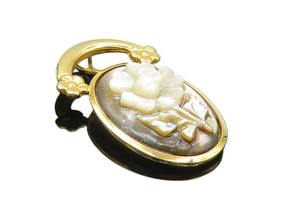 925 Sterling Silver  Mother Of Pearl Floral Gold Plated Drop Pendant  PT6992
