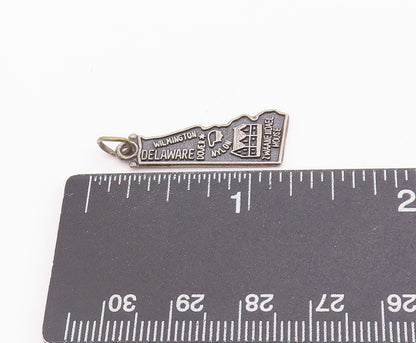 925 Sterling Silver Vintage Pendant Historic Delaware State Map Charm  PT24775