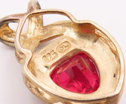925 Sterling Silver  Vintage Pink Topaz Shiny Two Tone Pendant  PT16546