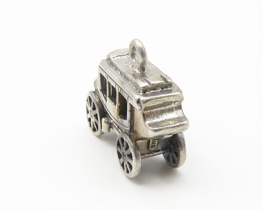 925 Sterling Silver  Vintage Dark Tone Old Fashioned Carriage Pendant  PT8764