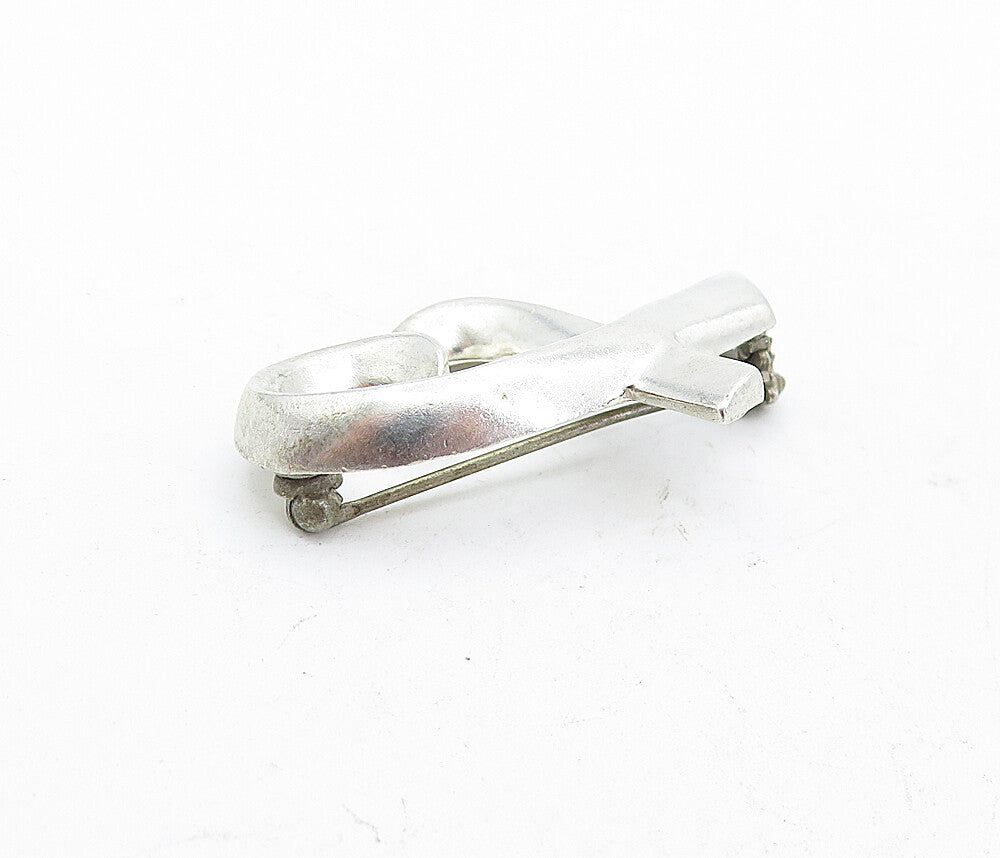 925 Sterling Silver  Vintage Shiny Open Love Heart Ribbon Brooch Pin  BP1923