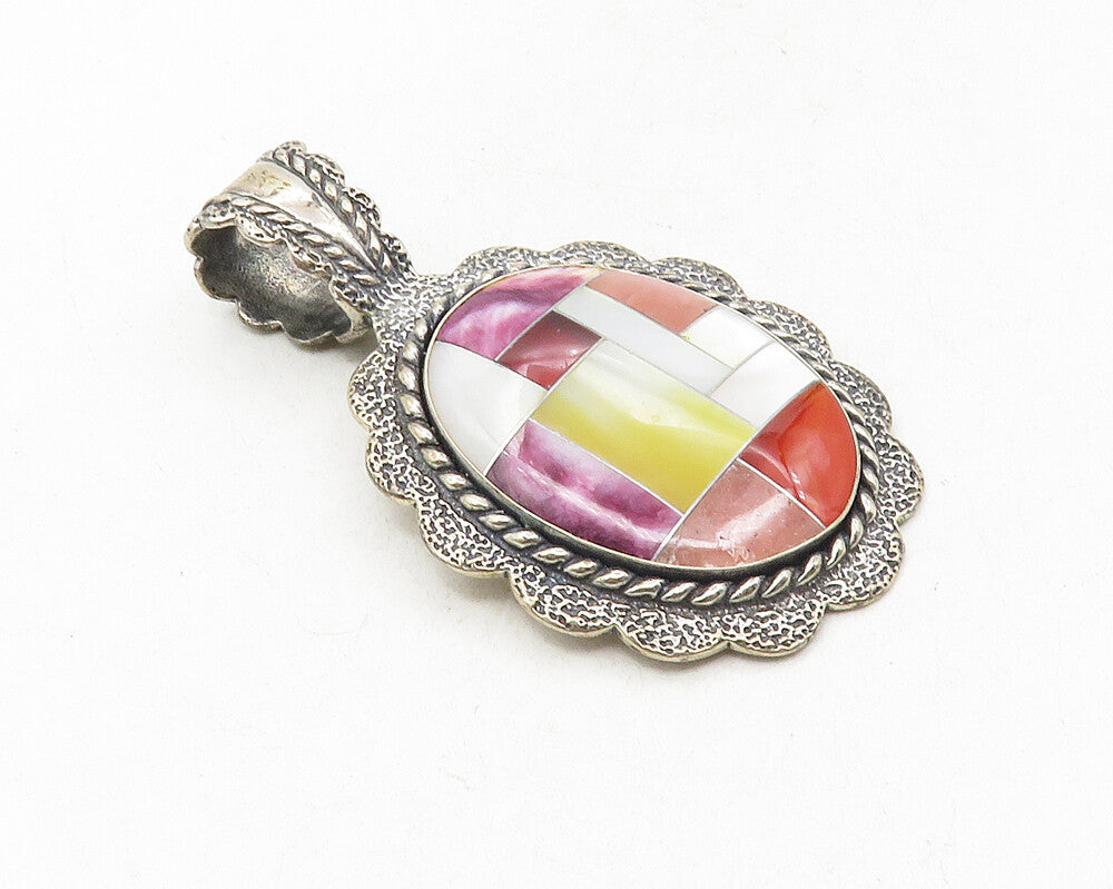 CAROLYN POLLACK RELIOS 925 Silver  Vintage Mother Of Pearl Pendant  PT7867