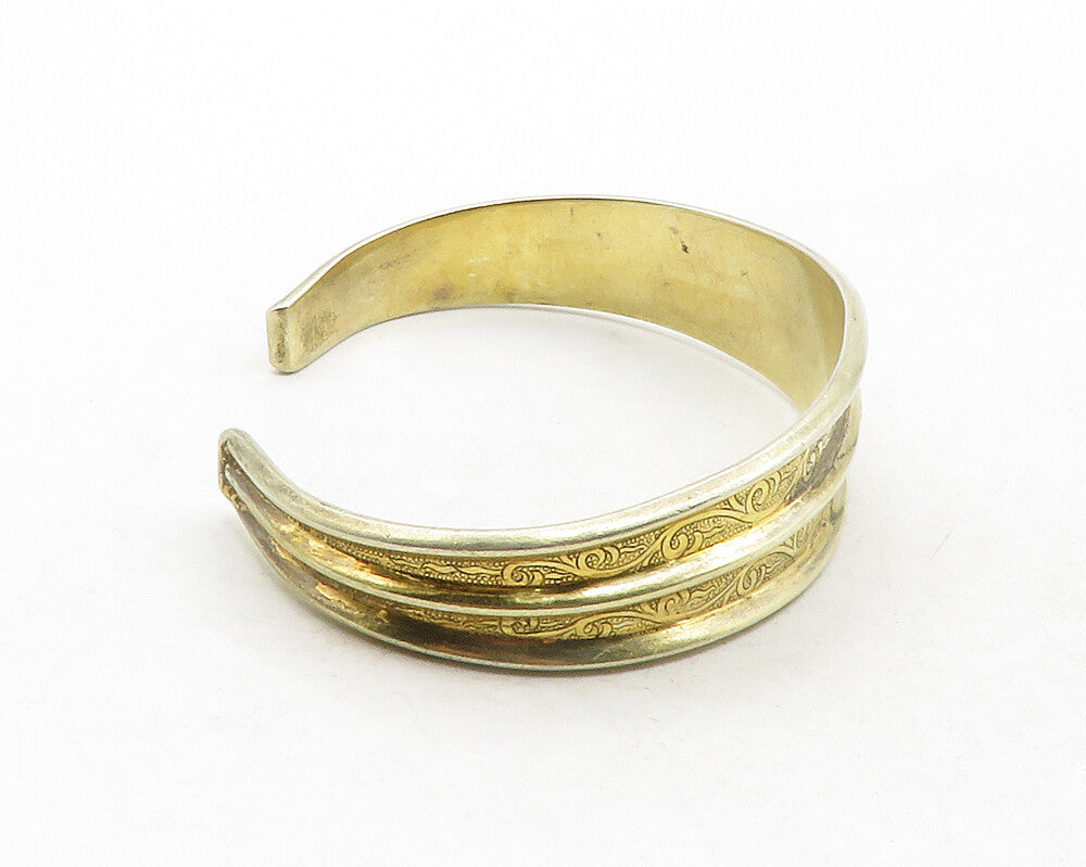 MMA 925 Sterling Silver Vintage Gold Plated Swirl Patterned Cuff Bracelet BT4857