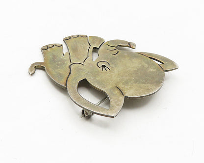 MEXICO 925 Sterling Silver  Vintage Dark Tone Baby Elephant Brooch Pin  BP3754