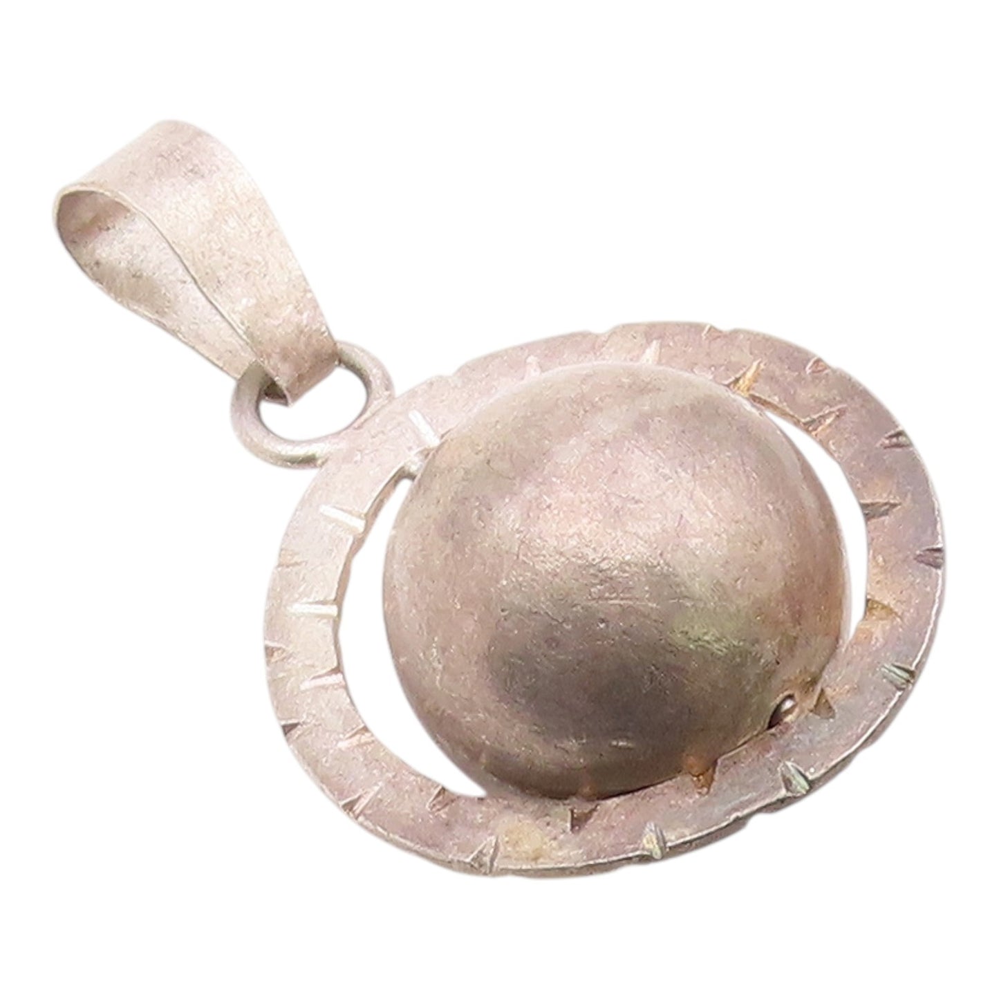 925 Sterling Silver  Vintage Etched Detail Sphere Pendant (SPINS)  PT18581