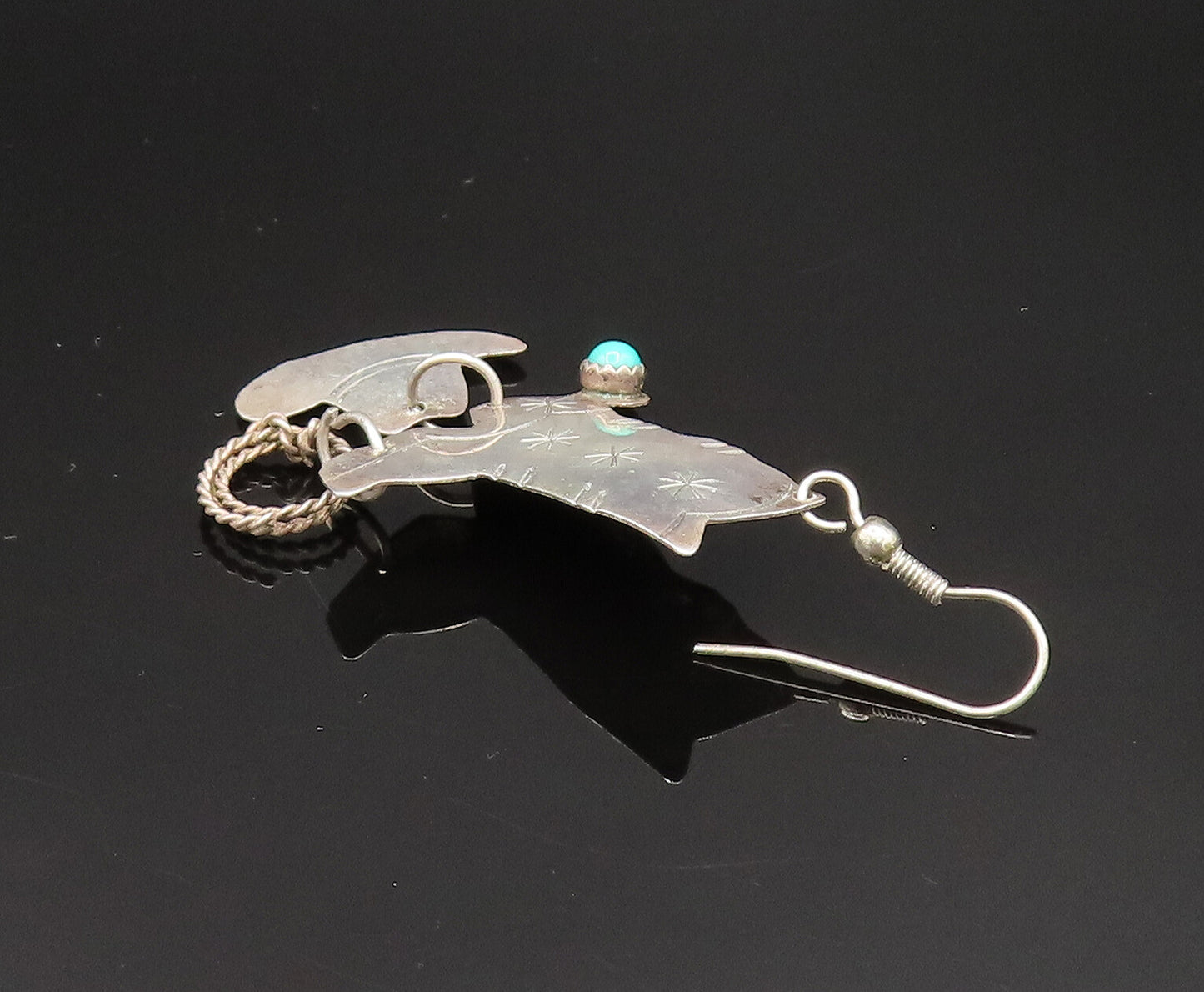 NAVAJO 925 Silver  Vintage Cowboy Boots Hat & Rope Turquoise Earrings  EG11833