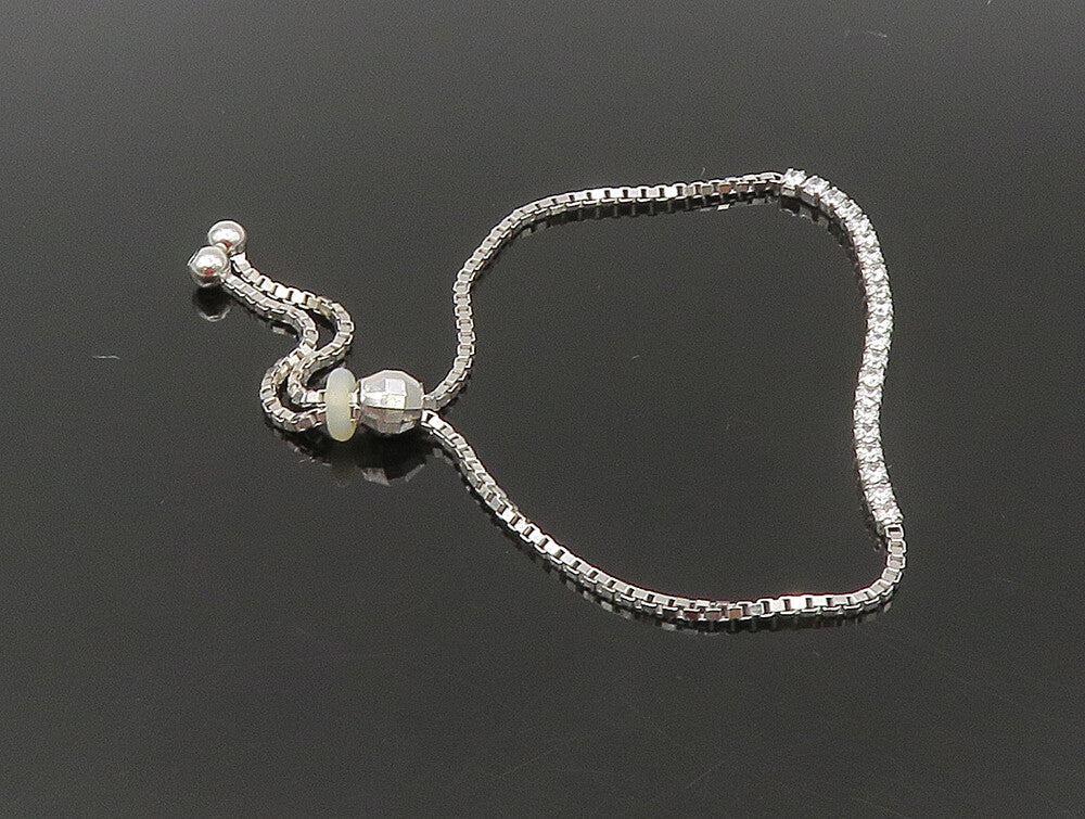 925 Sterling Silver  White Cubic Zirconia Adjustable Box Chain Bracelet  BT1108