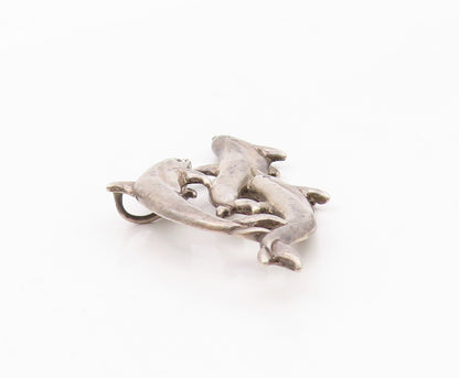 SHUBE 925 Sterling Silver  Vintage Swimming Dolphins Smooth Pendant  PT14810