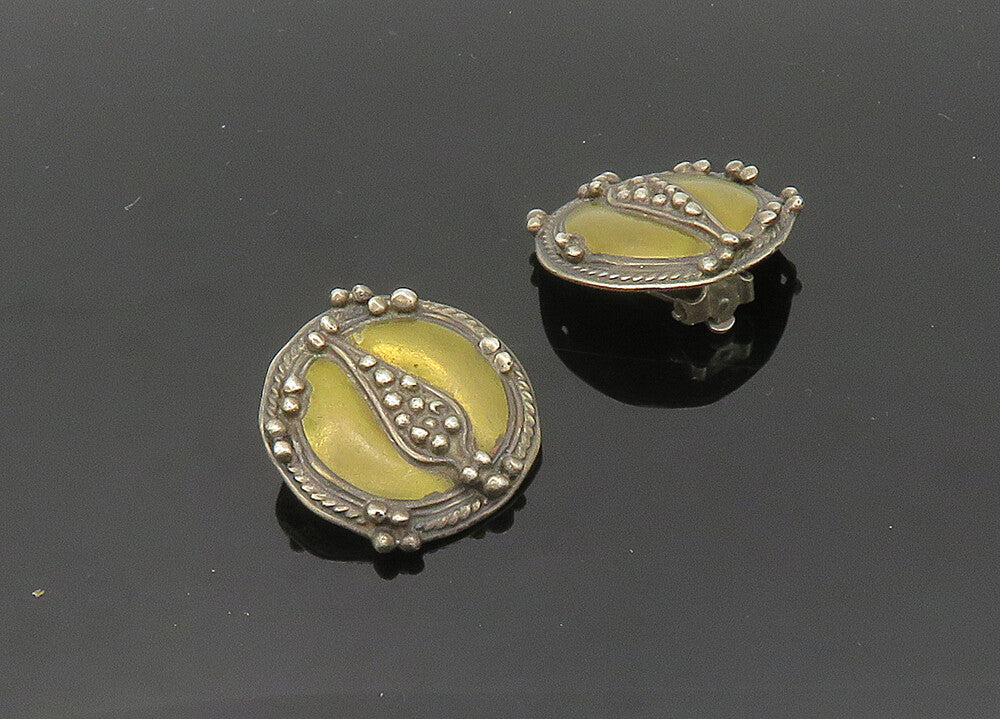 925 Sterling Silver  Vintage Two Tone Round Non Pierce Earrings  EG9898