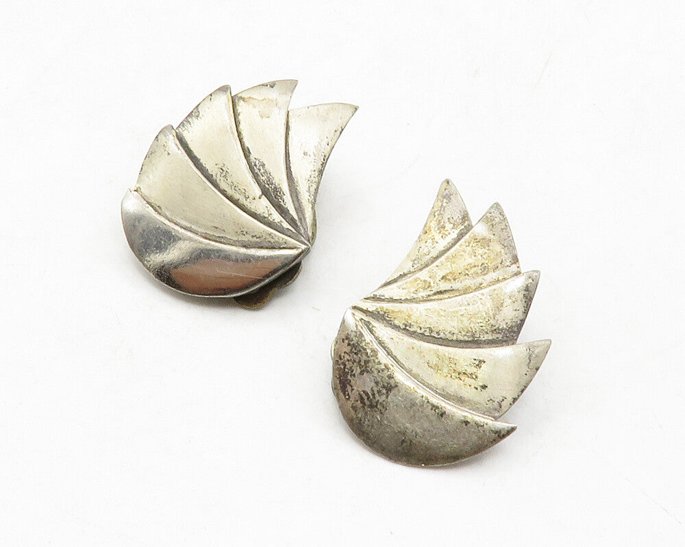 925 Sterling Silver  Vintage Dark Tone Modernist Non Pierce Earrings  EG6669