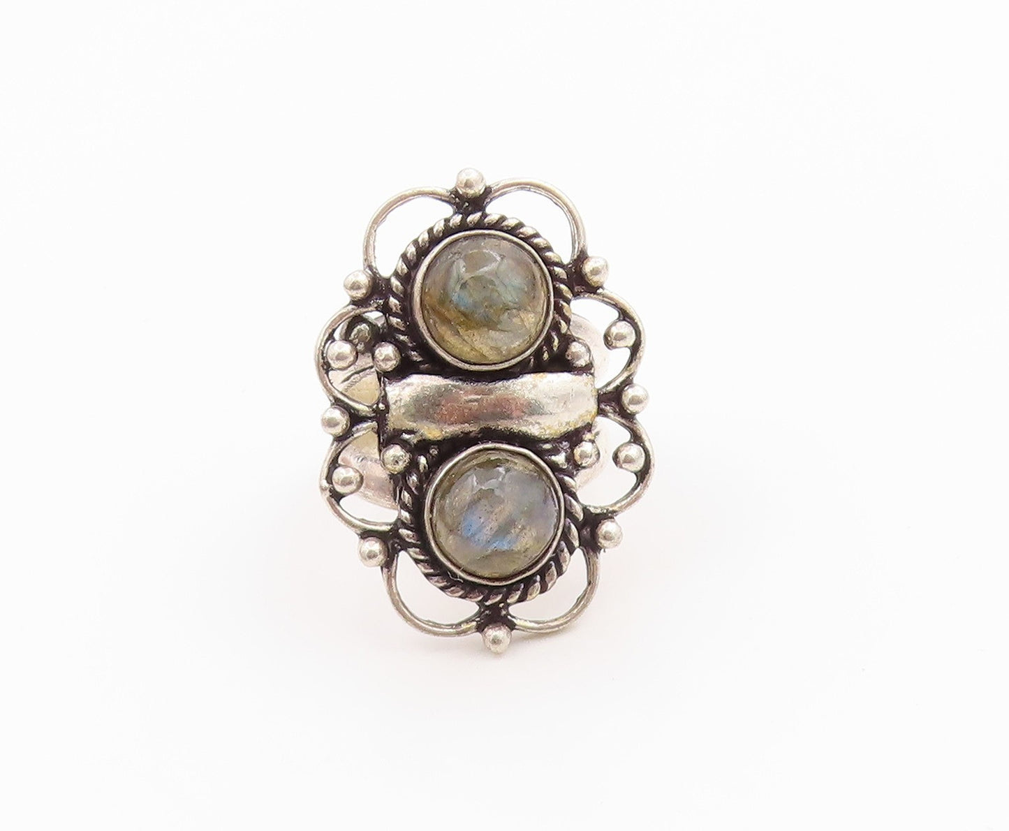 925 Sterling Silver Vintage Ring Cabochon Moonstone Rope Edge Band Sz 6 RG36238