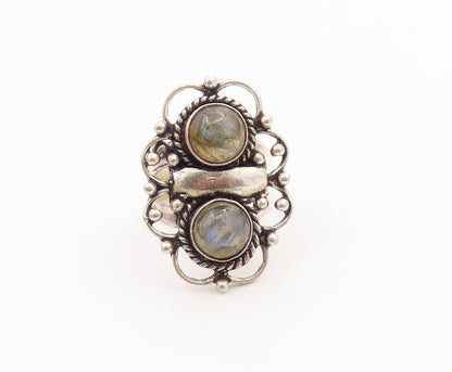 925 Sterling Silver Vintage Ring Cabochon Moonstone Rope Edge Band Sz 6 RG36238