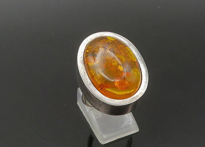 925 Sterling Silver Vintage Cabochon Cut Amber Cocktail Ring  Sz 6  RG22150