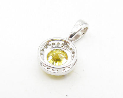 925 Sterling Silver  Sparkling Yellow Cubic Zirconia Round Pendant  PT8981
