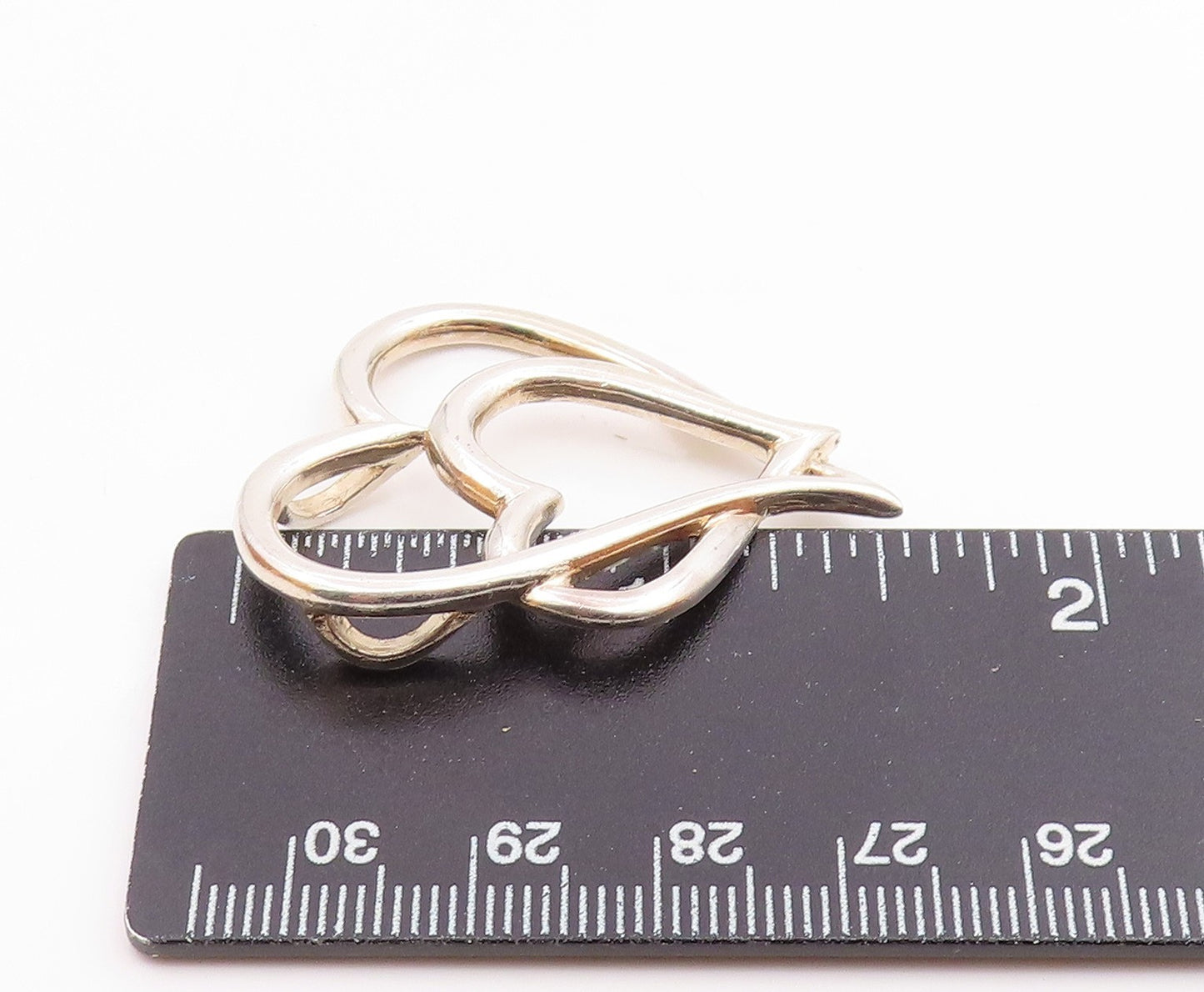 925 Sterling Silver  Vintage Shiny Smooth Open Love Hearts Pendant  PT13944