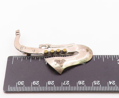 MEXICO 925 Sterling Silver  Vintage Two Tone Saxophone Brooch Pin  BP6590