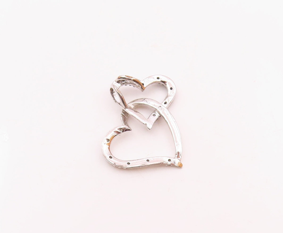925 Silver Vintage Interlocking Love Hearts Genuine Diamonds Pendant PT20564