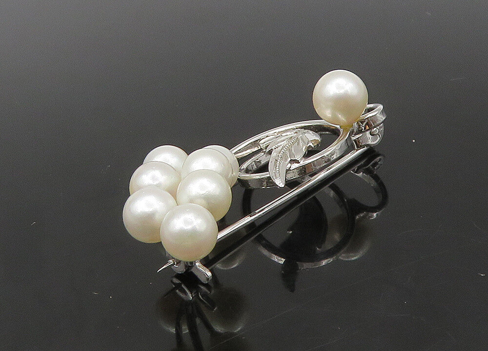 925 Sterling Silver  Vintage Cultured Pearls Floral Vine Brooch Pin  BP8980