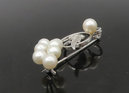 925 Sterling Silver  Vintage Cultured Pearls Floral Vine Brooch Pin  BP8980