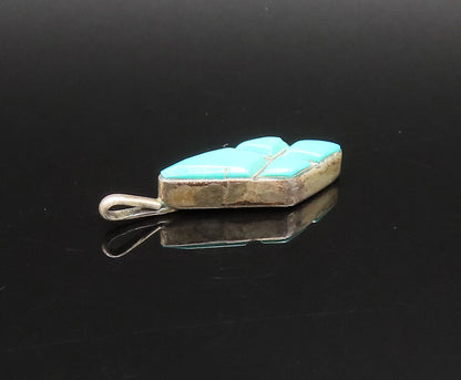 ZUNI NAVAJO 925 Silver - Vintage Diamond Shaped Turquoise Drop Pendant - PT21260