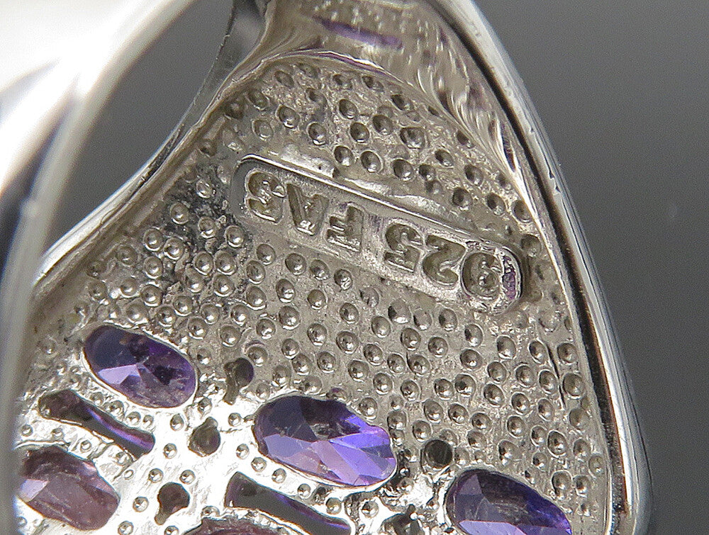 925 Sterling Silver  Vintage Pink Topaz & Amethyst Cocktail Ring Sz 7  RG24070