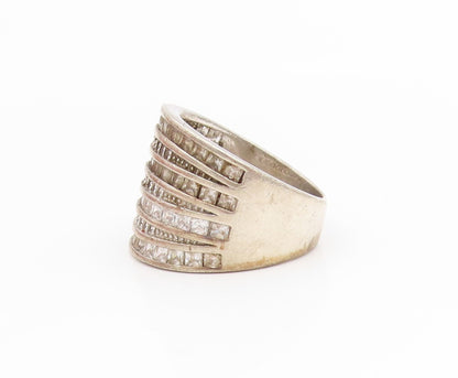 925 Sterling Silver Vintage Ring CZ Multi Row Channel Set Band  Sz 9  RG34440