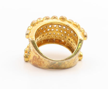 925 Sterling Silver Vintage Ring Gold Plated White Topaz Wide Band Sz 7 RG35691