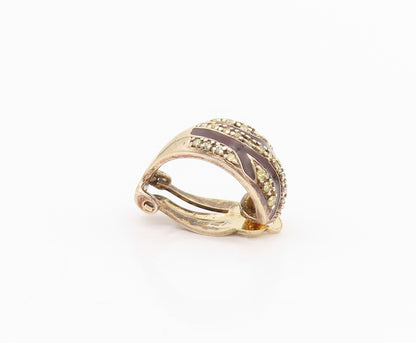 925 Sterling Silver Vintage Earrings Gold Plated Enameled Topaz Bands  EG13615