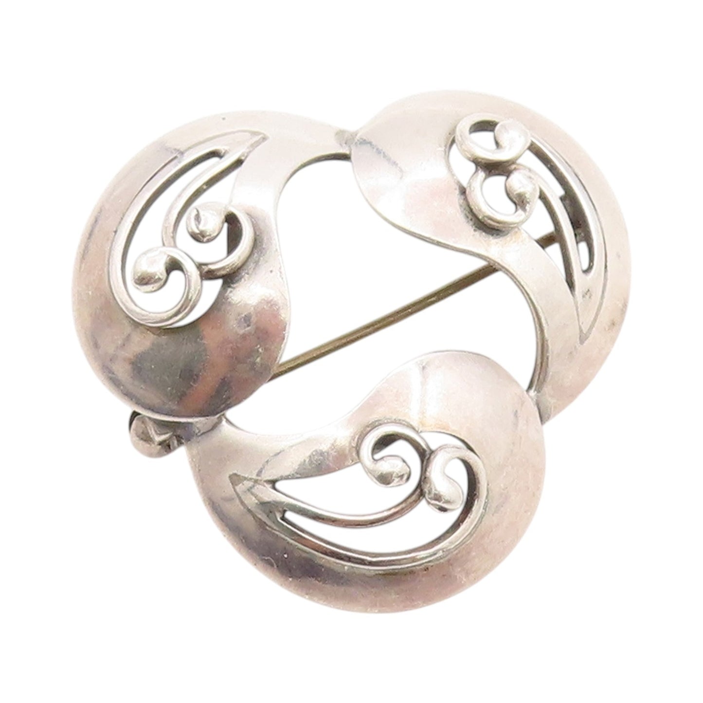 925 Sterling Silver Vintage Brooch DENMARK Swirly Floral Design Cutout  BP11711