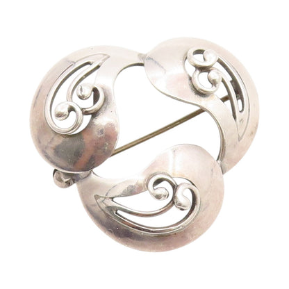925 Sterling Silver Vintage Brooch DENMARK Swirly Floral Design Cutout  BP11711