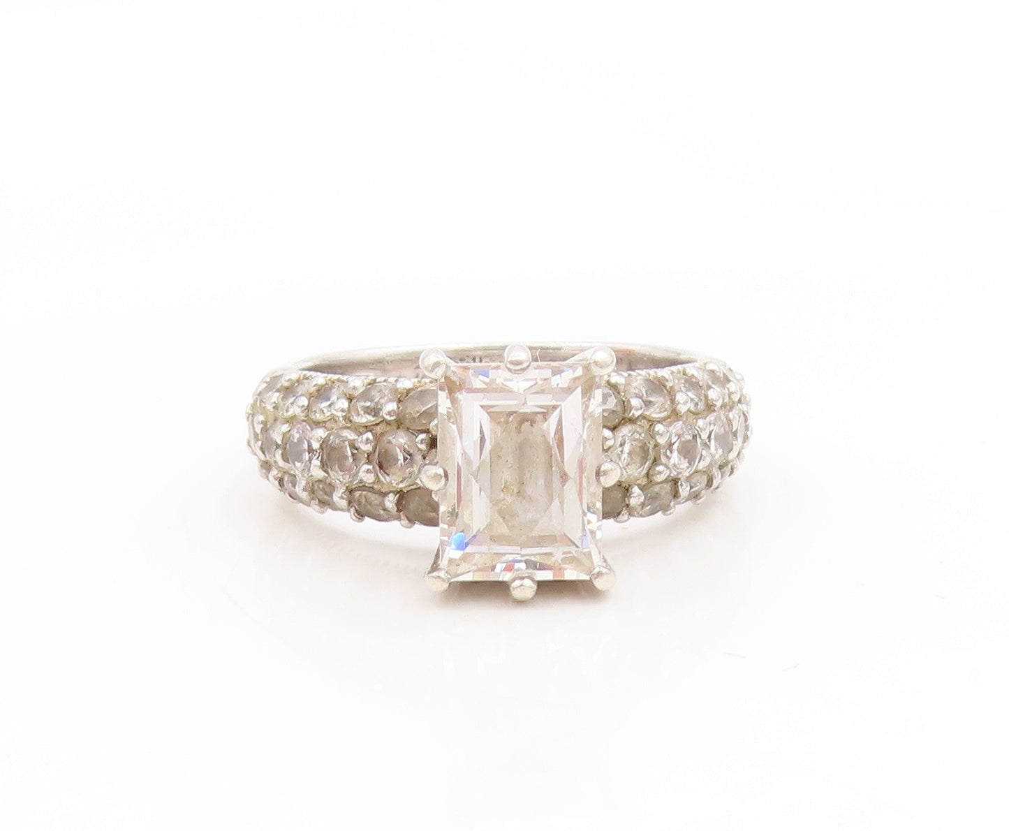 925 Sterling Silver Vintage Ring TYCOON Two Shape CZ Statement Band Sz 6 RG34113