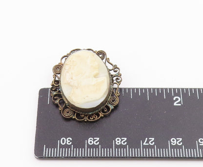 925 Sterling Silver  Vintage Antique Carved Woman Cameo Brooch Pin  BP8963