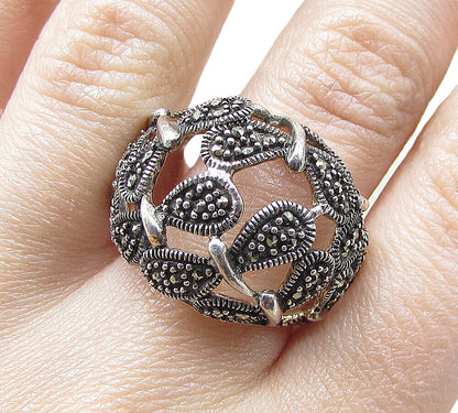 925 Sterling Silver  Marcasite Art Deco Thick Dome Band Ring Sz 8  RG1964