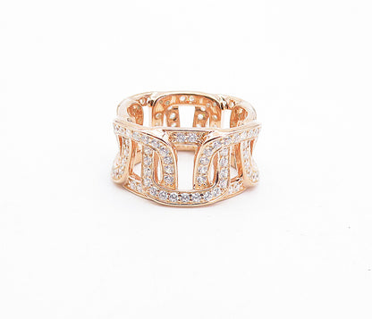 925 Sterling Silver  Shiny Topaz Rose Gold Plated Link Band Ring Sz 6  RG4112