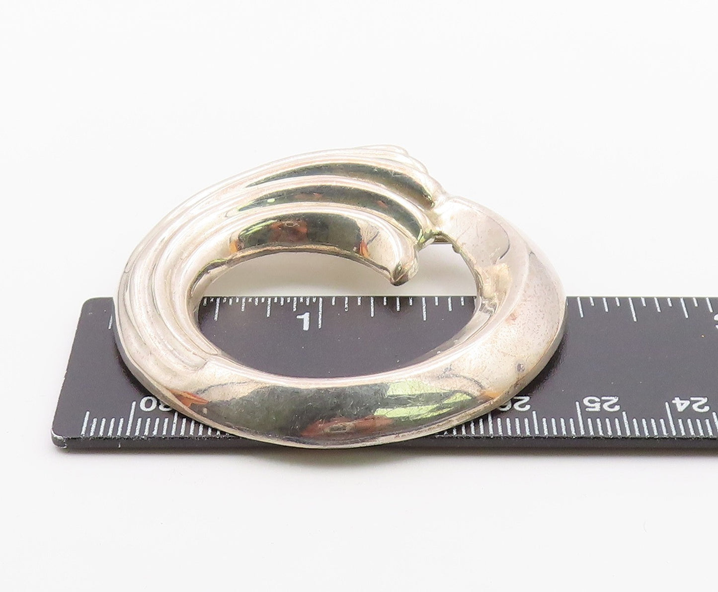 MEXICO 925 Sterling Silver  Vintage Shiny Fluted Open Circle Brooch Pin BP4113