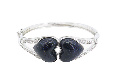 925 Sterling Silver  Blue Goldstone & Cubic Zirconia Bangle Bracelet  BT3466
