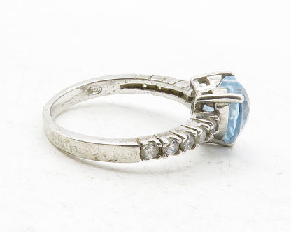 925 Sterling Silver  Blue & White Topaz Love Heart Band Ring Sz 7  RG12563