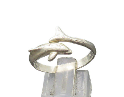 925 Sterling Silver  Vintage Dolphin Head & Tail Band Ring Sz 9.5  RG21627